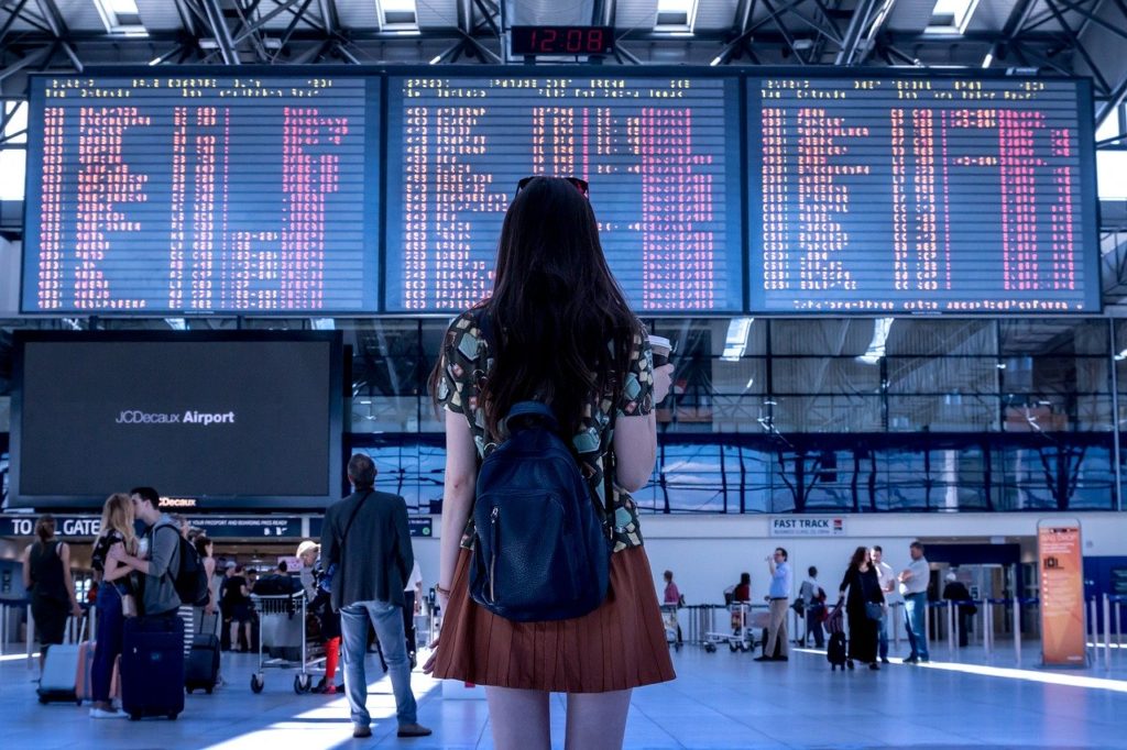 aeropuerto, transporte, mujer